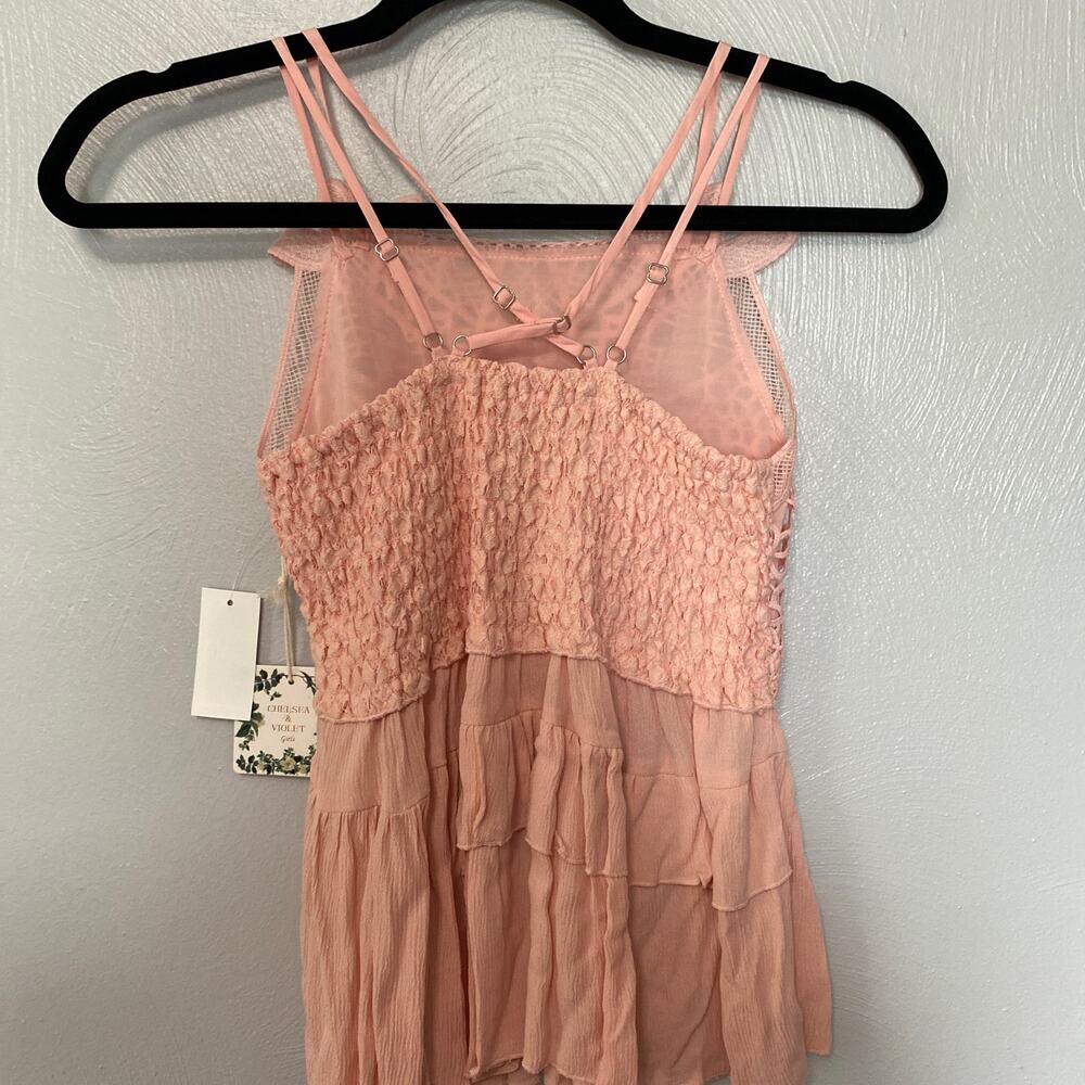 Chelsea & Violet Girls Sleeveless Square Neck Lace‎ Tiered Smocked Tank Size L - Picture 6 of 12